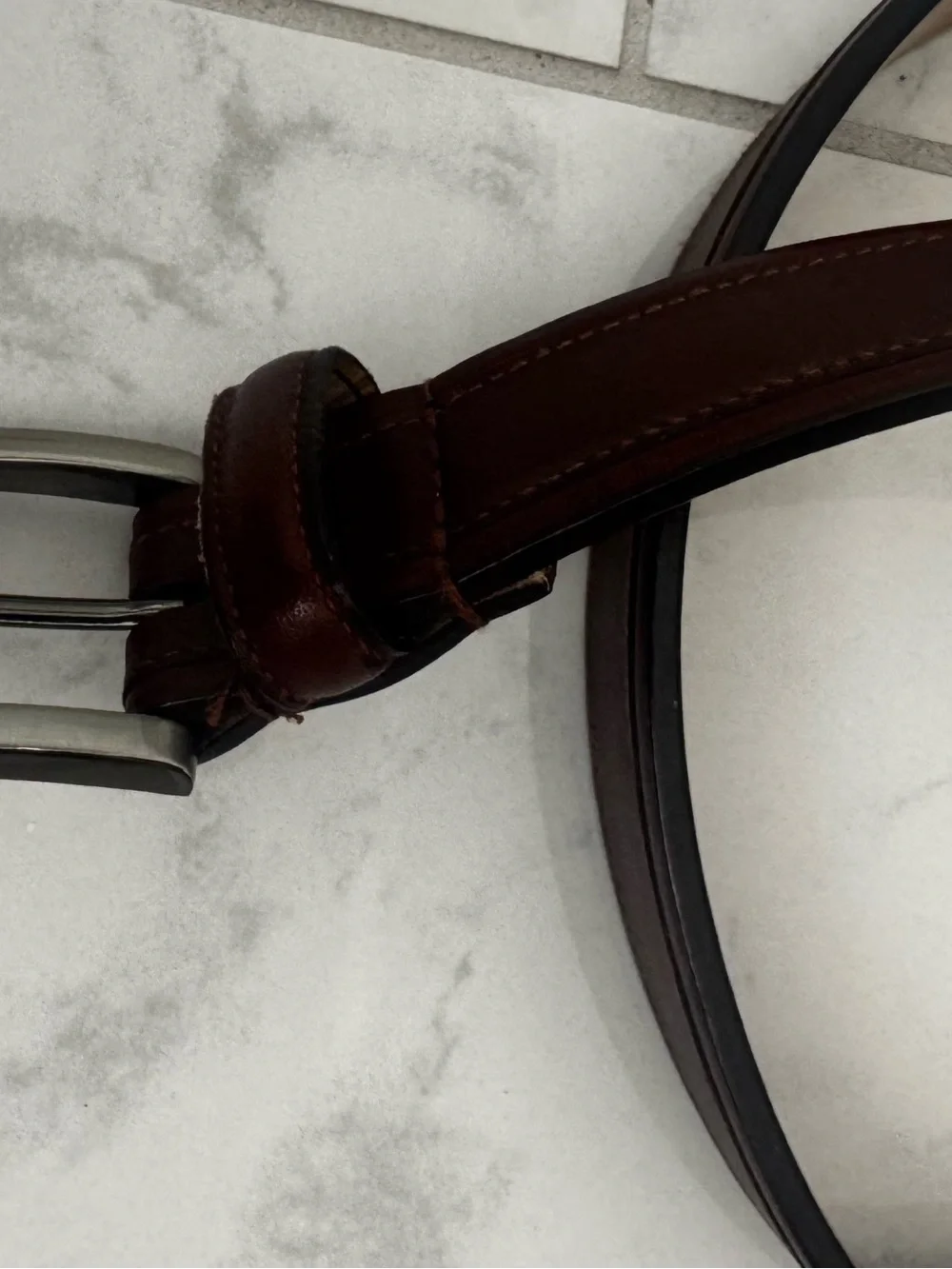 Men's Leather Belt in Dark Brown with Polished Buckle 32/80